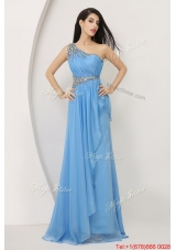 2016 Discount Beaded Baby Blue Prom Dresses with One Shoulder