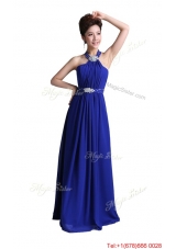 2016 Luxurious Empire Halter Top Prom Dresses with Beading in Royal Blue