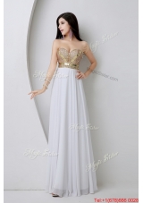 Beautiful Empire Sequined White Prom Dresses with Beading