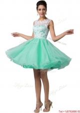 Elegant Laced Scoop A Line Prom Dresses in Apple Green for 2016