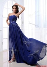 Beautiful Beading Brush Train Strapless Prom Dresses in Royal Blue for 2016