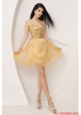 Luxurious A Line Gold Sweetheart Prom Gowns with Lace Up