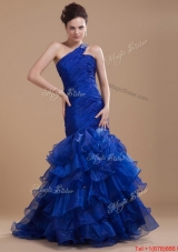 Pretty One Shoulder Ruffled Layers Prom Gowns with Mermaid