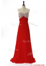 Vintage 2016 Winter Beading Red Prom Dresses with Sweep Train