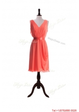 Vintage Empire V Neck Prom Dresses with Sashes in Watermelon