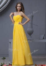 New Style Empire Ruching Yellow Long Prom Dresses