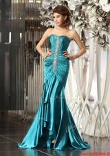 Luxurious Mermaid Brush Train Beaded Prom Dresses in Teal