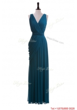 Gorgeous V Neck Belt and Ruching Long Prom Dresses for 2016