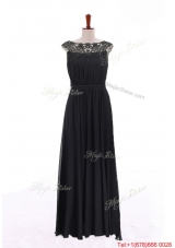 New Style Bateau Lace Long Prom Dresses in Black for 2016