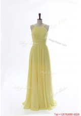 Simple 2016 Scoop Chiffon Yellow Prom Dresses with Sweep Brain