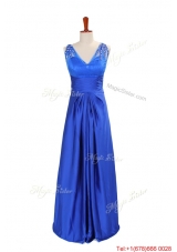 2016 Winter New Empire V Neck Blue Prom Dresses with Beading