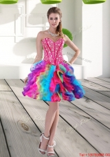 Beautiful Beading and Ruffles Organza 2015 Prom Dress in Multi Color