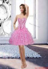 Inexpensive Rose Pink Sweetheart 2015 Prom Dress with Beading and Ruffles