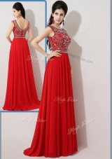 Beautiful Empire Bateau Brush Train Prom Dresses with Beading