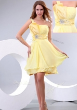 Beautiful Short One Shoulder Beading and Belt Prom Dress