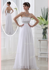 Beautiful Strapless Brush Train Beading Prom Dress in White