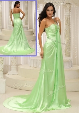 Elegant Column One Shoulder Beading Prom Dresses with Brush Train