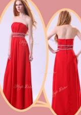 Elegant Empire Strapless Red Prom Dresses with Beading