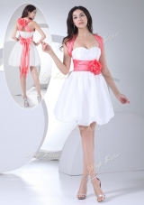 Elegant  Straps Hand Made Flowers Short Prom Dress in White