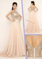 2016 Pretty Empire Bateau Brush Train Prom Dresses with Beading