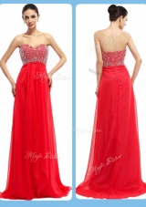 Lovely Sweetheart Brush Train Beading Prom Dresses in Red