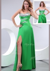 Sexy Sweetheart Paillette and High Slit Green Prom Dress