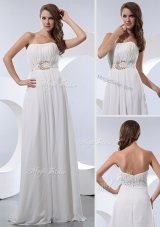 2016 Discount Empire Strapless Beading Prom Dresses in White