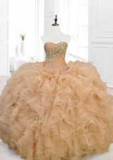 Beautiful Champagne Quinceanera Gowns with Beading and Ruffles