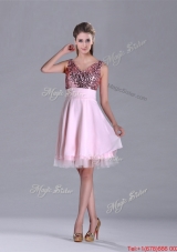 Latest V Neck Sequined Decorated Bodice Prom Dress in Baby Pink