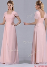 Column Square Chiffon Light Pink Chiffon Ruching Mother of Bride Dress for Homecoming