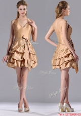 Most Popular Halter Top Champagne Prom Dress with Bubbles and Bowknot