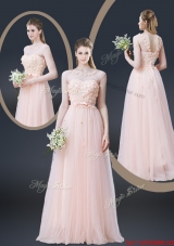 2016 Lovely Empire Bateau Prom Dresses with Appliques and Bowknot