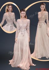 Cheap Brush Train Champagne Prom Dresses with Beading