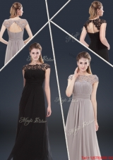 Elegant Empire Cap Sleeves Beading and Ruching Prom Dresses