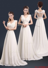 Pretty V Neck Empire Prom Dresses with Appliques