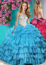 Lovely Beaded and Ruffled Layers Quinceanera Dress with Brush Train