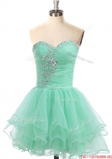 Latest A Line Organza Beaded Prom Dress in Apple Green