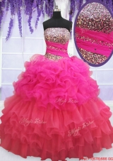 Modest Strapless Beaded Bodice and Ruffled Layers Quinceanera Dress in Two Tone