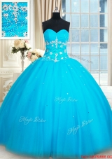 Top Seller Puffy Skirt Tulle Baby Blue Quinceanera Dress with Beading