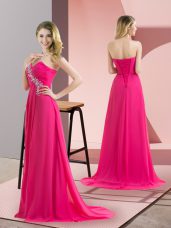 Spectacular Hot Pink Lace Up Sweetheart Beading Celebrity Evening Dresses Chiffon Sleeveless