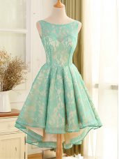 Wonderful Lace and Appliques Homecoming Dresses Turquoise Backless Sleeveless High Low