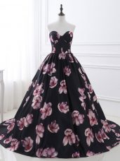 Adorable Multi-color Ball Gowns Sweetheart Sleeveless Printed Brush Train Lace Up Ruching Celebrity Prom Dress