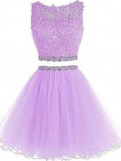 Cute Lavender Sleeveless Tulle Zipper Womens Party Dresses for Prom and Party and Sweet 16