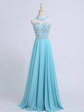 Charming Aqua Blue Prom Evening Gown Chiffon Sleeveless Beading