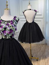 Edgy Tulle Scoop Sleeveless Backless Hand Made Flower Cocktail Dresses in Black