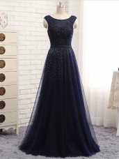 Edgy Empire Mother Dresses Navy Blue Scoop Tulle Sleeveless Floor Length Zipper