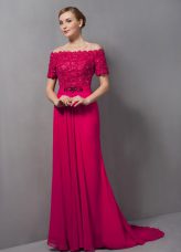 Stunning Hot Pink Chiffon Zipper Mother Dresses Short Sleeves Sweep Train Lace