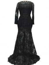 Excellent Backless Mother Dresses Black for Prom and Party and Sweet 16 with Lace and Belt Brush Train