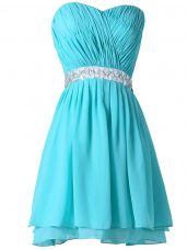 Glittering Aqua Blue Sleeveless Chiffon Lace Up Homecoming Dresses for Prom and Party and Sweet 16