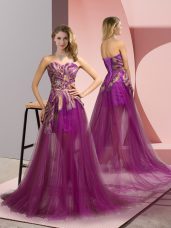 Excellent Purple Sleeveless Appliques Zipper Pageant Dress Wholesale